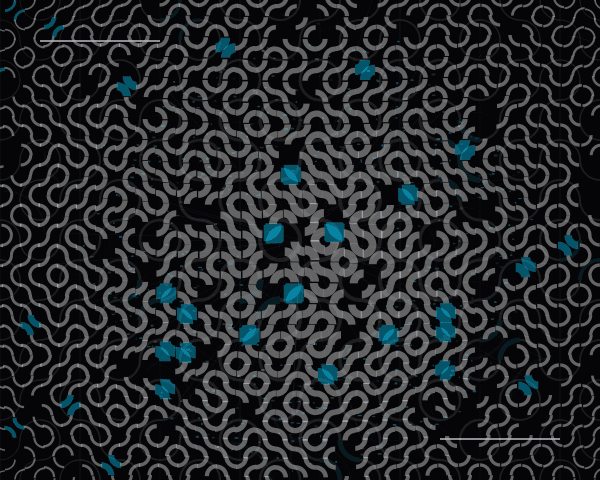 Truchet tiles arranged with multi-layer transparency effects