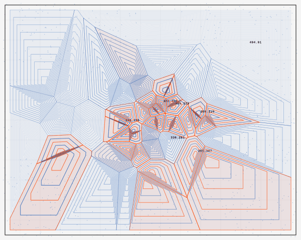 Voronoi tessellation with gradient color transitions between cells