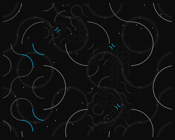 Truchet tiles arranged with multi-layer transparency effects