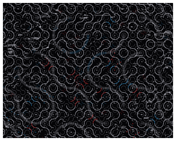 Truchet tiles arranged with multi-layer transparency effects