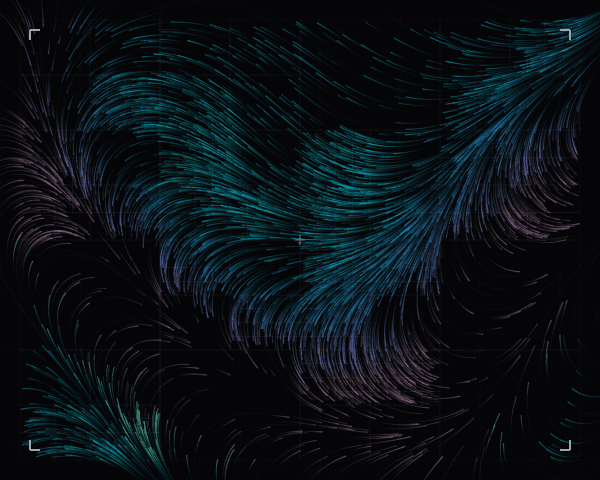 Perlin noise flow field with particle trails creating organic movement