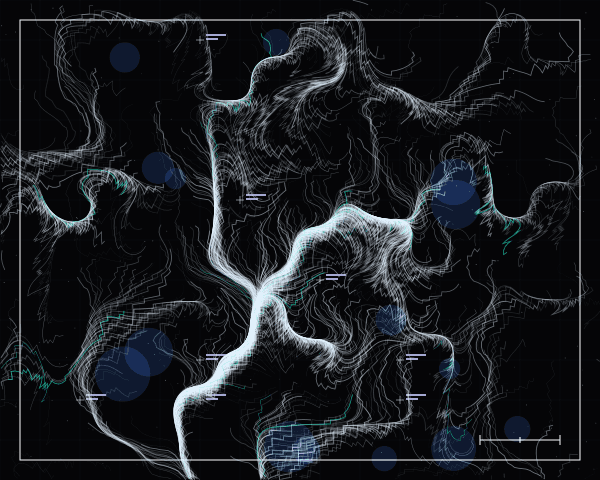 Perlin noise flow field with particle trails creating organic movement